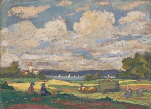 Otto Weil, Der Ammersee!, o. J., Gouache auf Papier, 9 x 13,5 cm, Privatsammlung