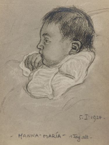 Otto Weil, Hanna Maria - 1 Tag alt, 1924, Bleistift, Kreide auf Papier, 20,5 x 17 cm, Privatsammlung