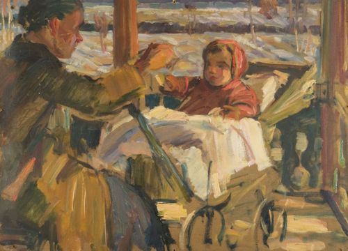 Otto Weil, Hanna Maria im Kinderwagen, o. J., Öl auf Pressspan, 45 x 63 cm, Privatsammlung
