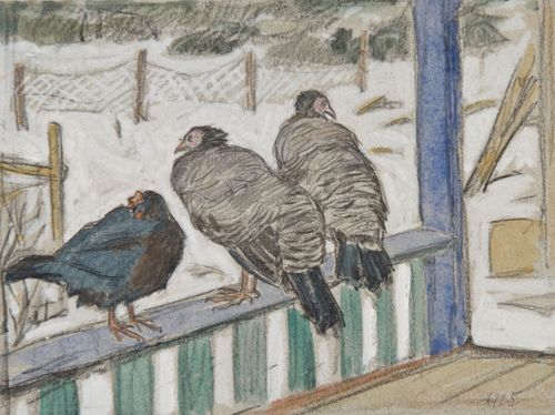 Otto Weil, o.T., Auf der Terrasse in Holzhausen, 1925, Gouache auf Papier, 15,5 x 20,5 cm